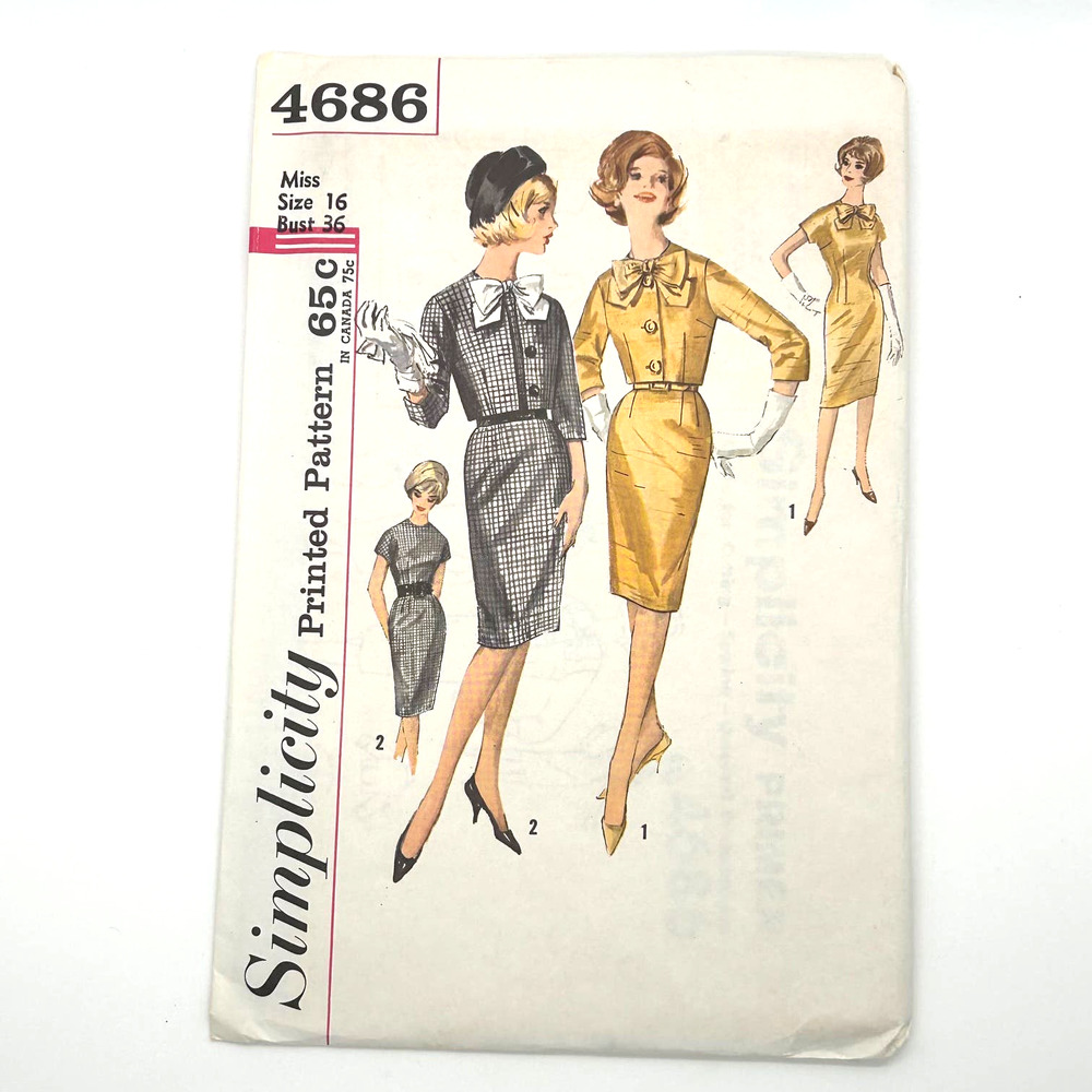 Simplicity Vintage 1960's Pattern #4686 Junior or Misses Dress Jacket Size 16‎